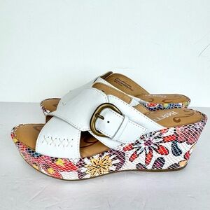 Born Curstyn White Leather Floral Mosaic Platform Wedge Mule Size 7